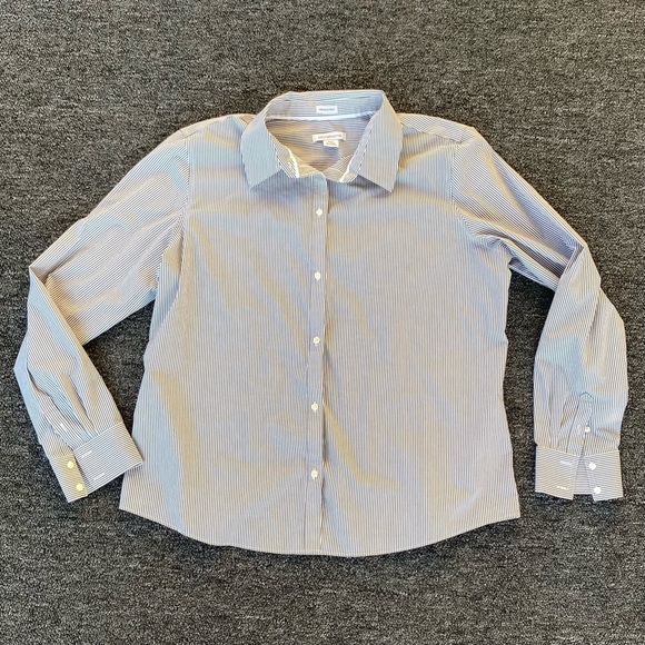 Liz Claiborne Wrinkle Free Women’s Size XXLT Black and White Striped Blouse - Picture 1 of 5